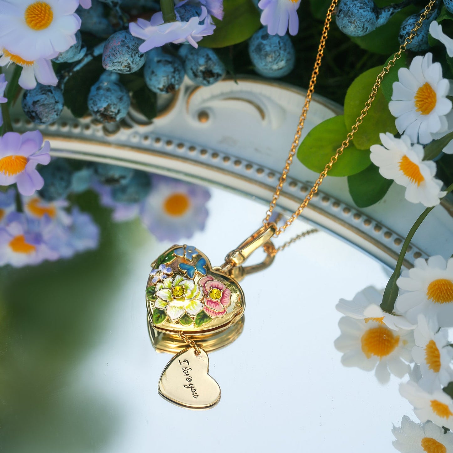 Flower Heart Shaped Locket Necklace