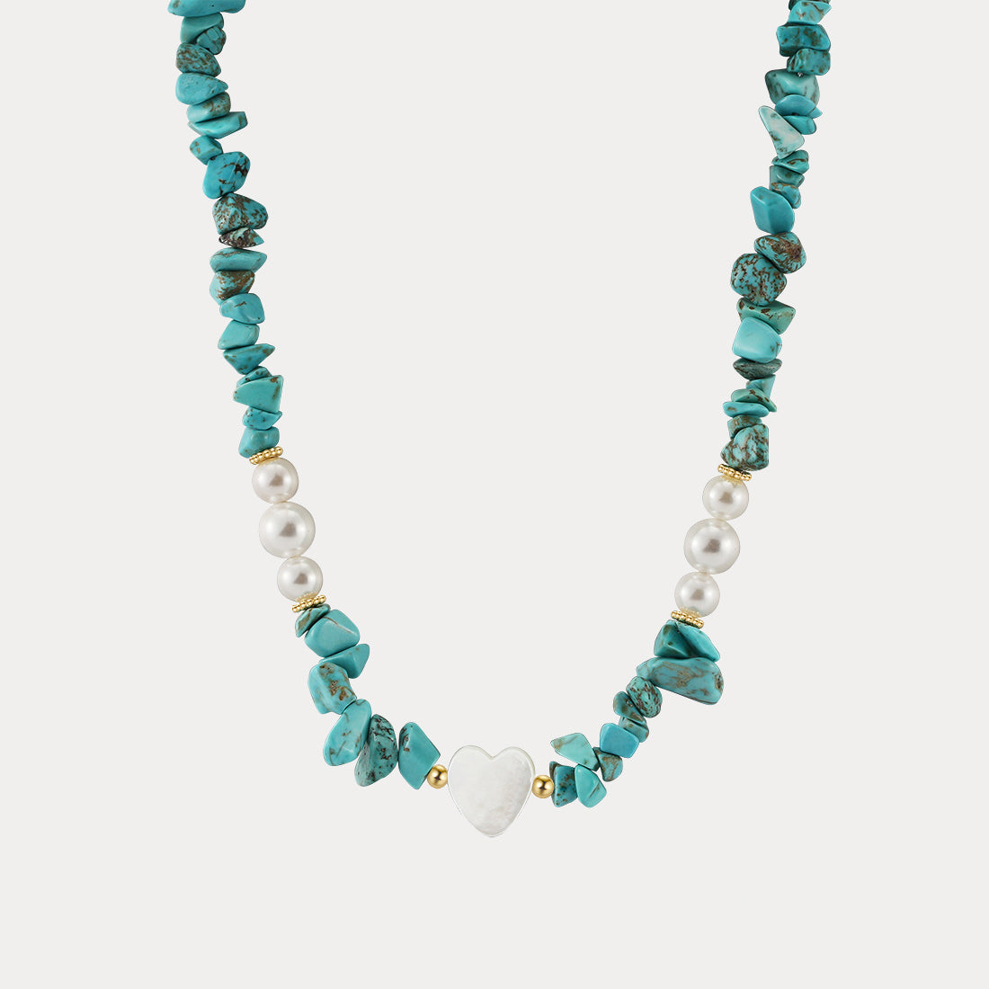 Turquoise Pearl Heart Charm Necklace