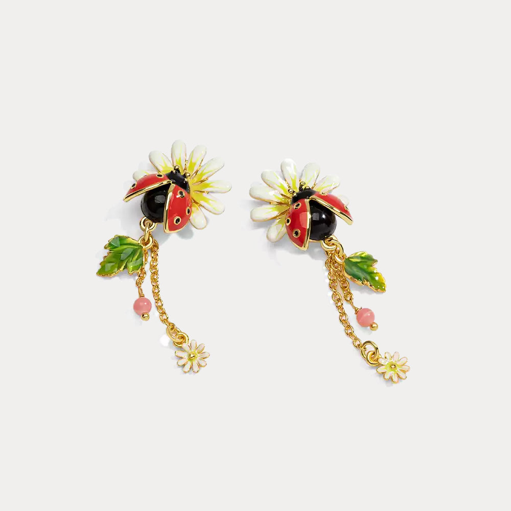 Ladybug Daisy Drop Earrings