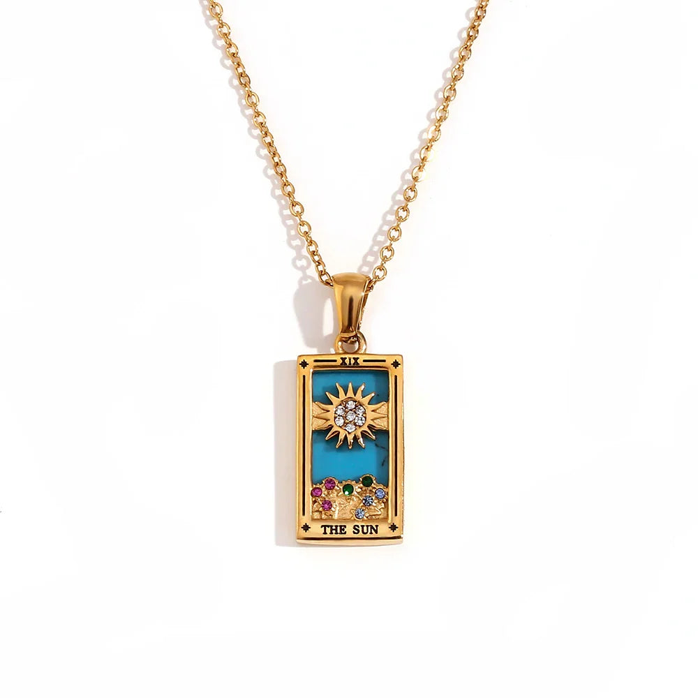 The Sun - Tarot card Dainty 18k Necklace with Blue Enamel