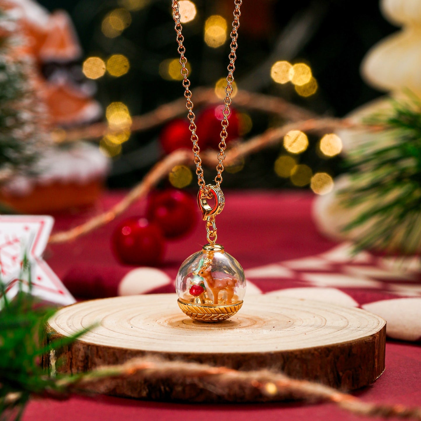 Christmas Reindeer Globe Necklace