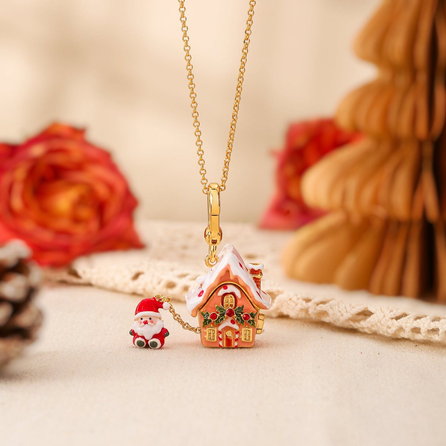 Santa's Snow House Locket Necklace
