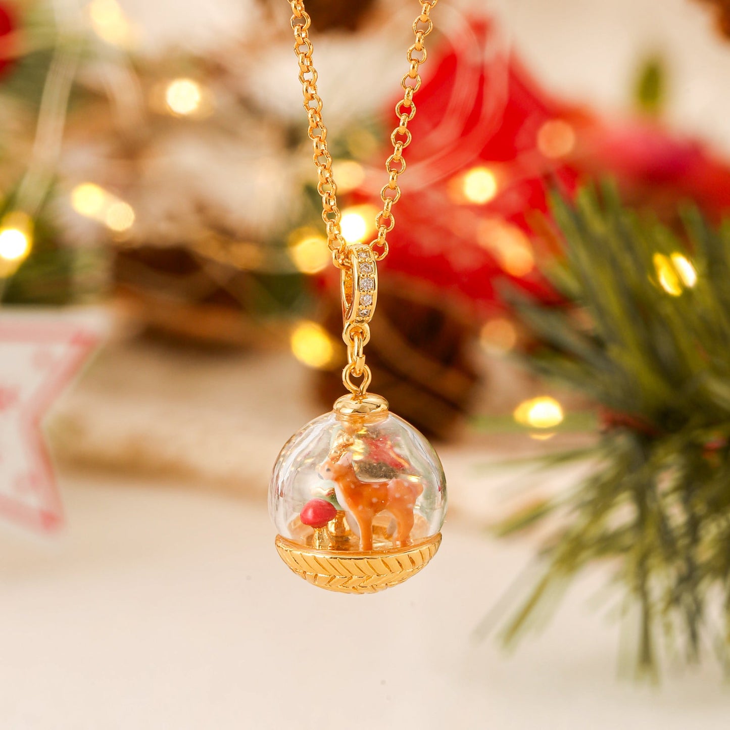 Christmas Reindeer Globe Necklace