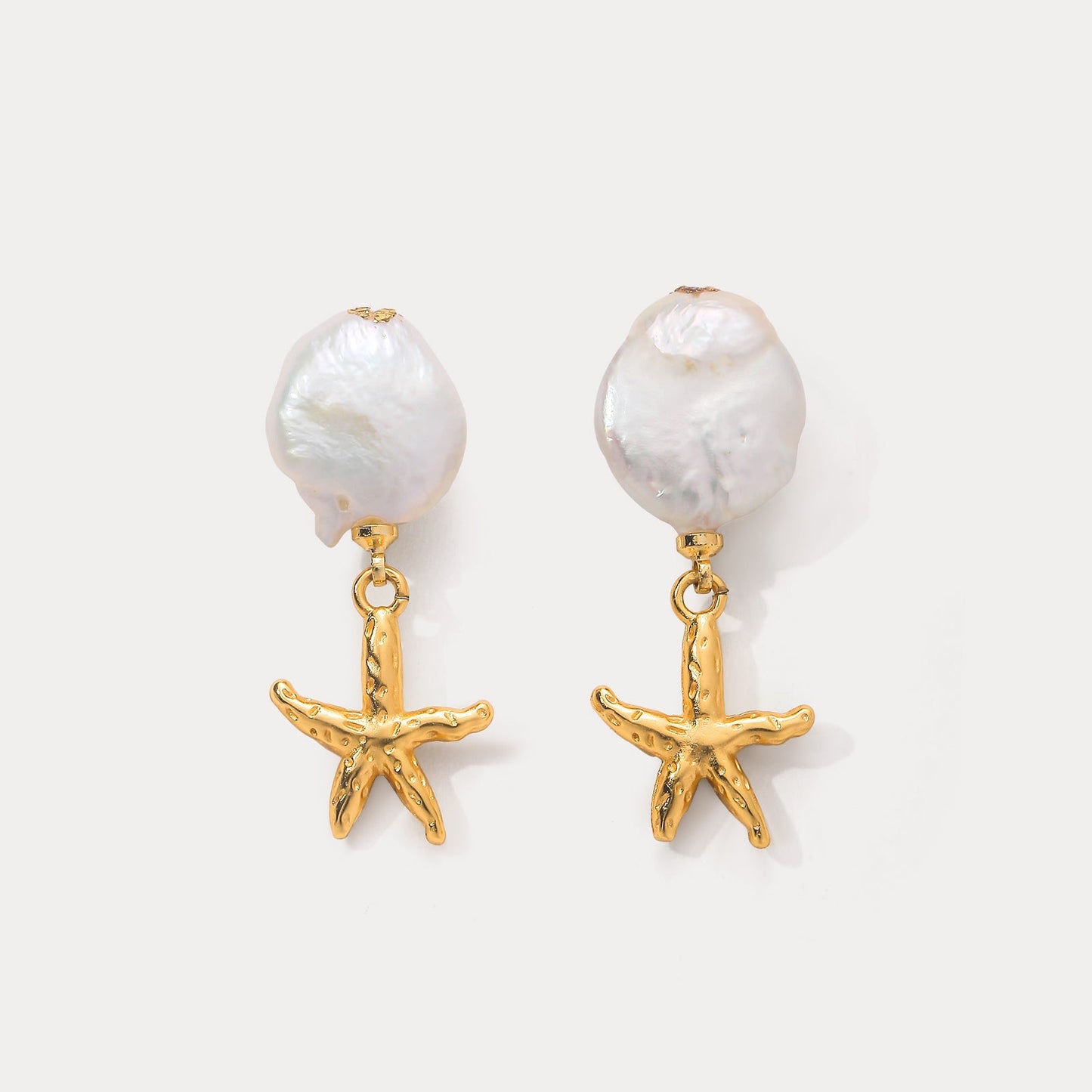 Gold Starfish Pearl Earrings