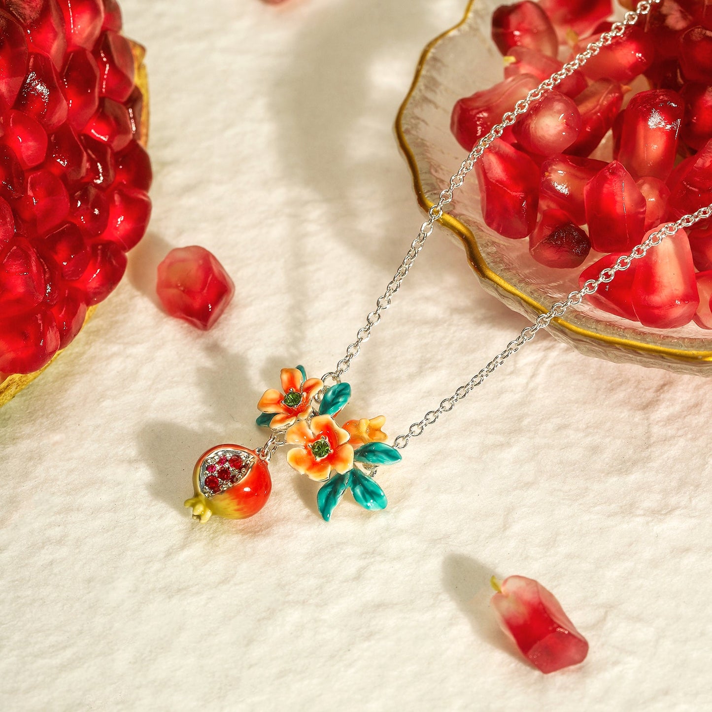 Sliver Pomegranate Flower Necklace