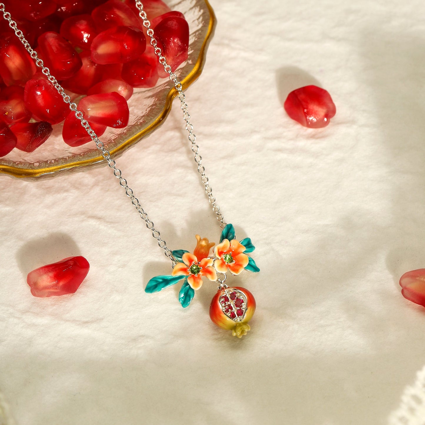 Sliver Pomegranate Flower Necklace