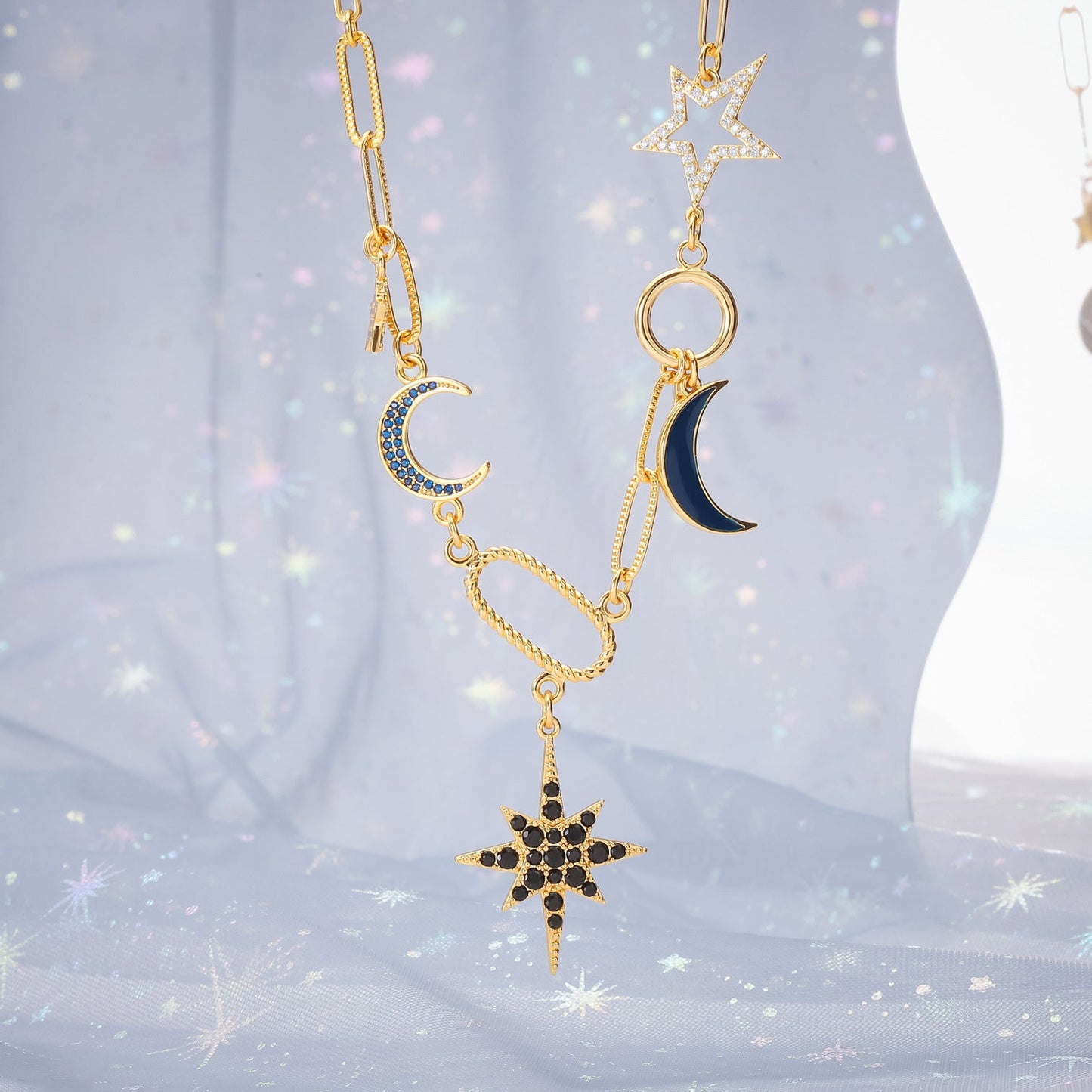 Moon Star Diamond Necklace