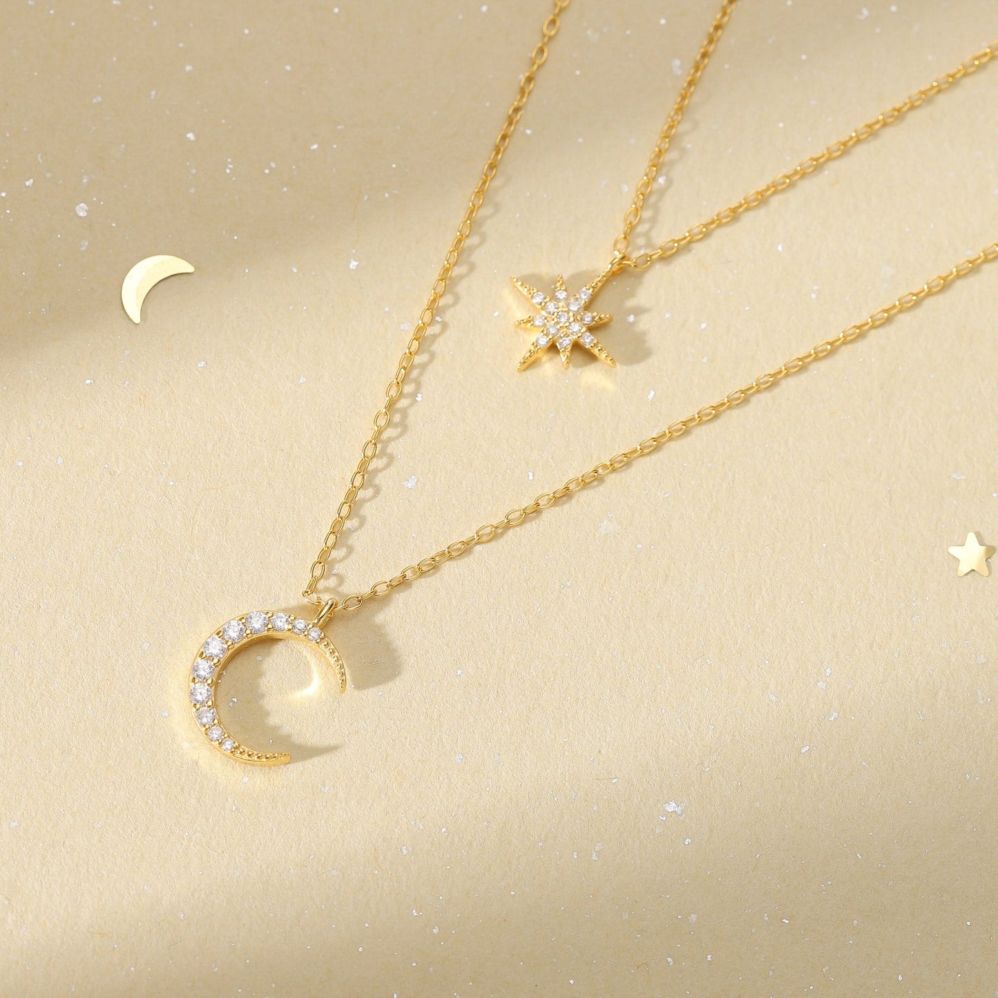 Moon and Star Layered Necklace