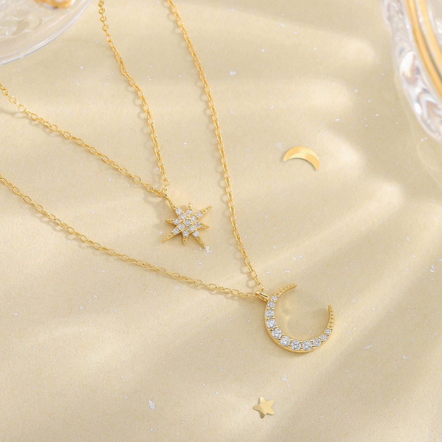 Moon and Star Layered Necklace