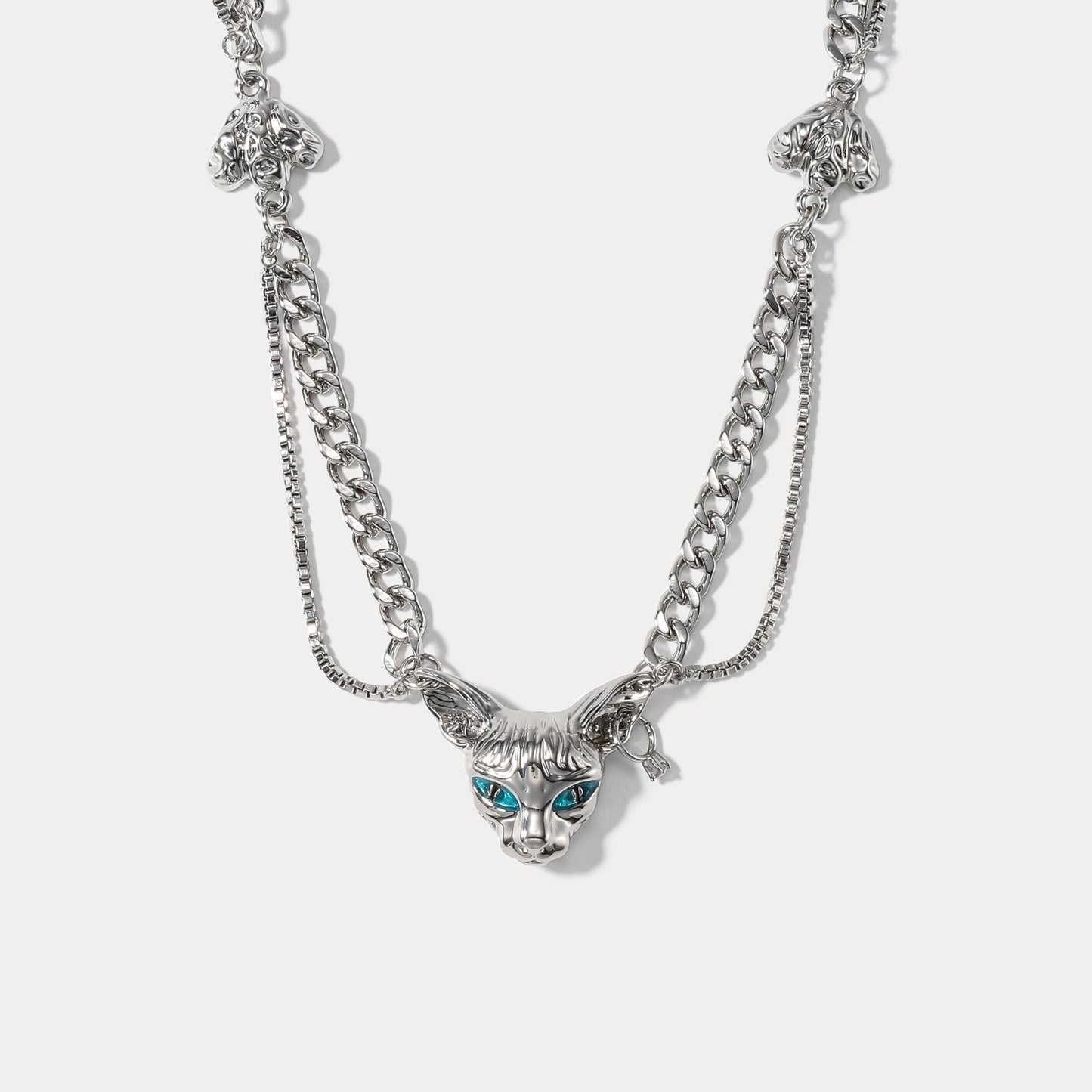Double Stacked Cat Pendant Necklace