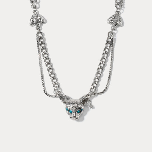 Double Stacked Cat Pendant Necklace