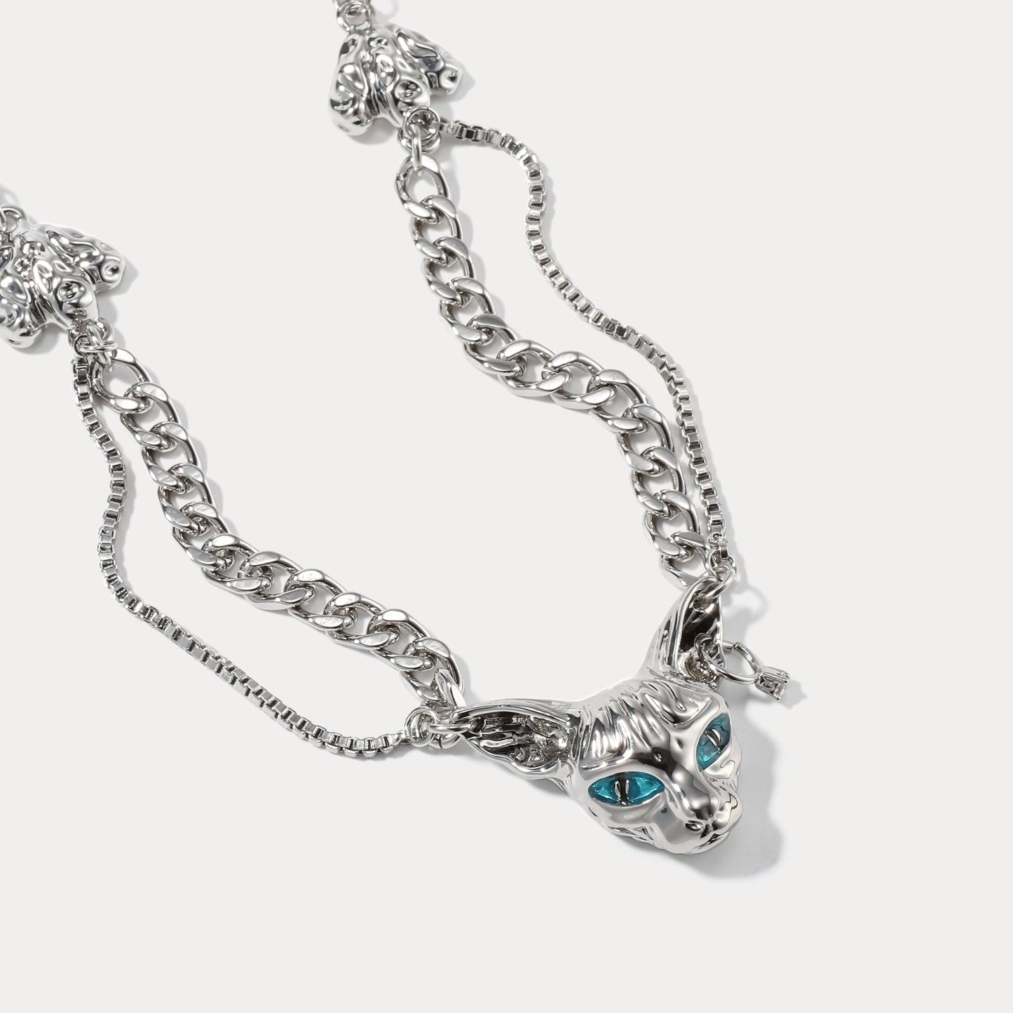 Double Stacked Cat Pendant Necklace