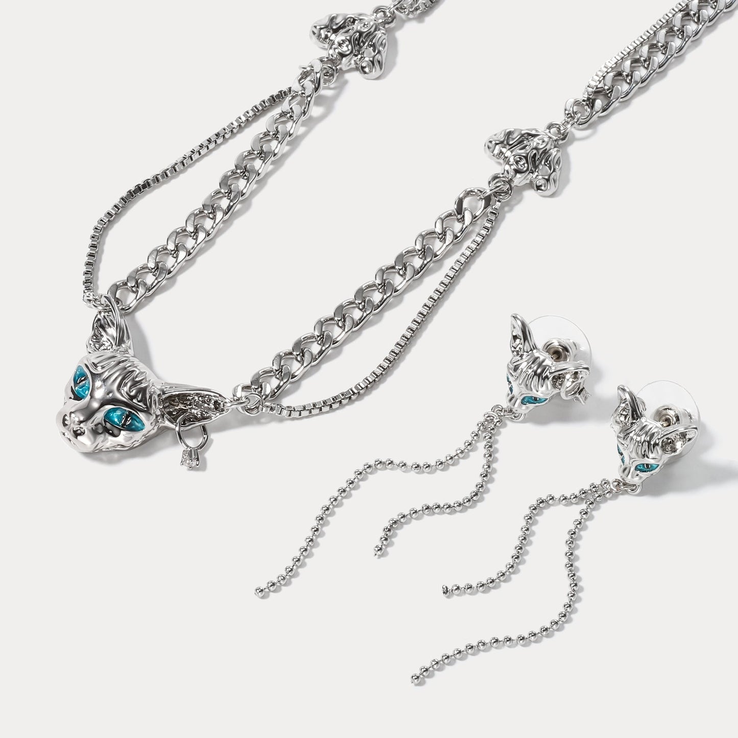 Double Stacked Cat Pendant Necklace