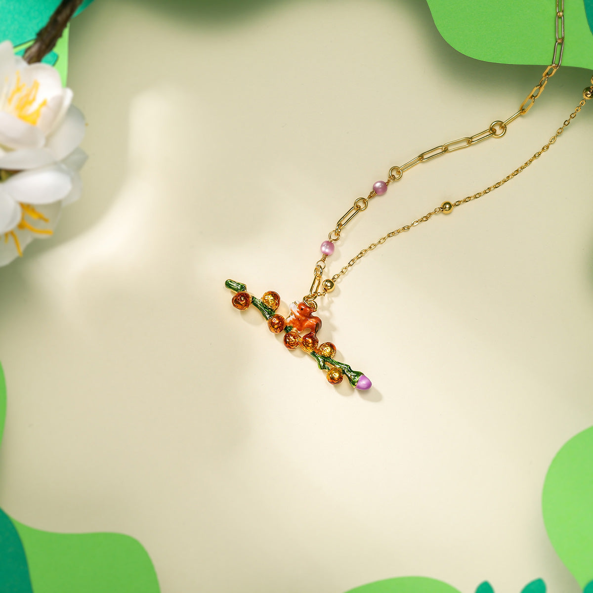 Squirrel Enamel Necklace