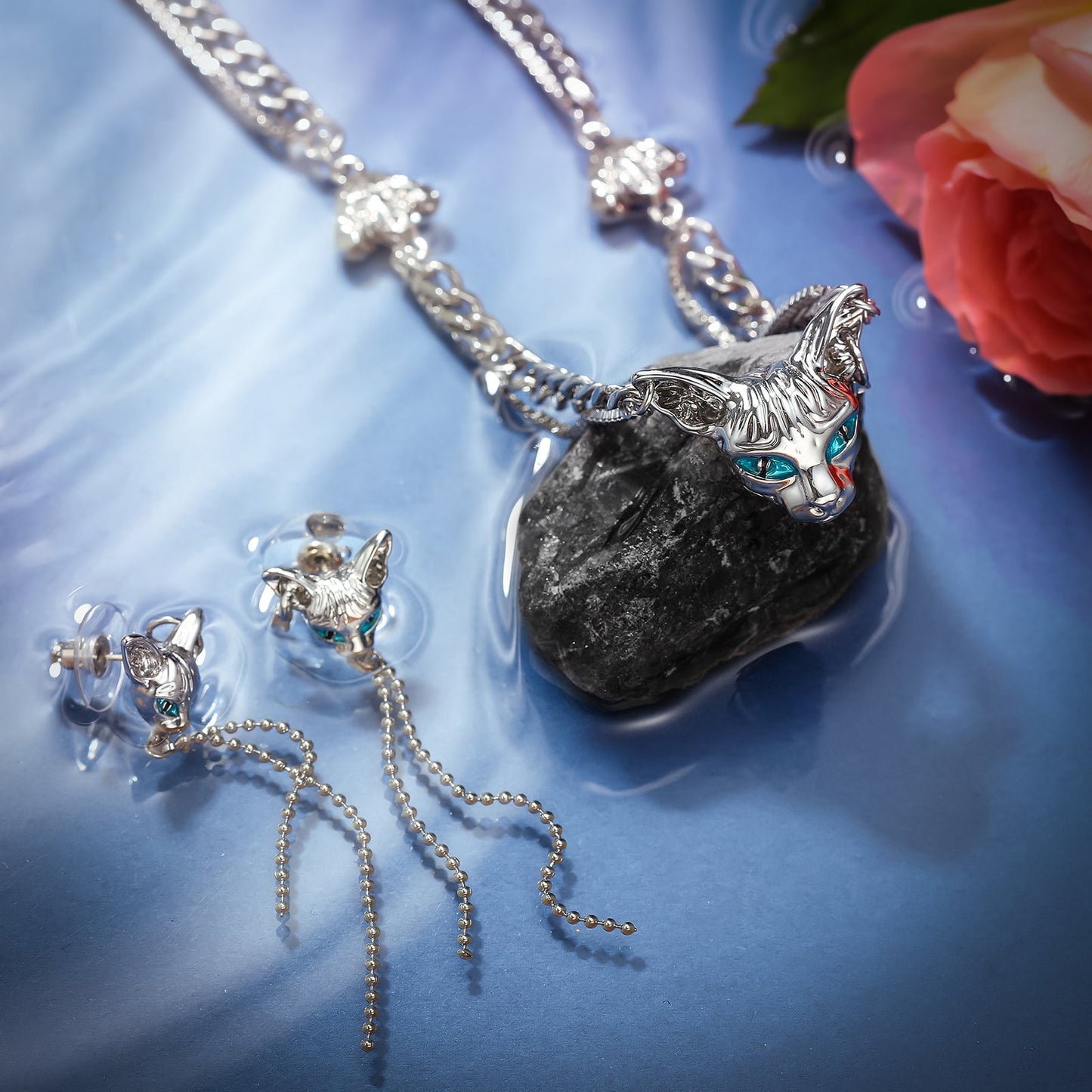 Double Stacked Cat Pendant Necklace