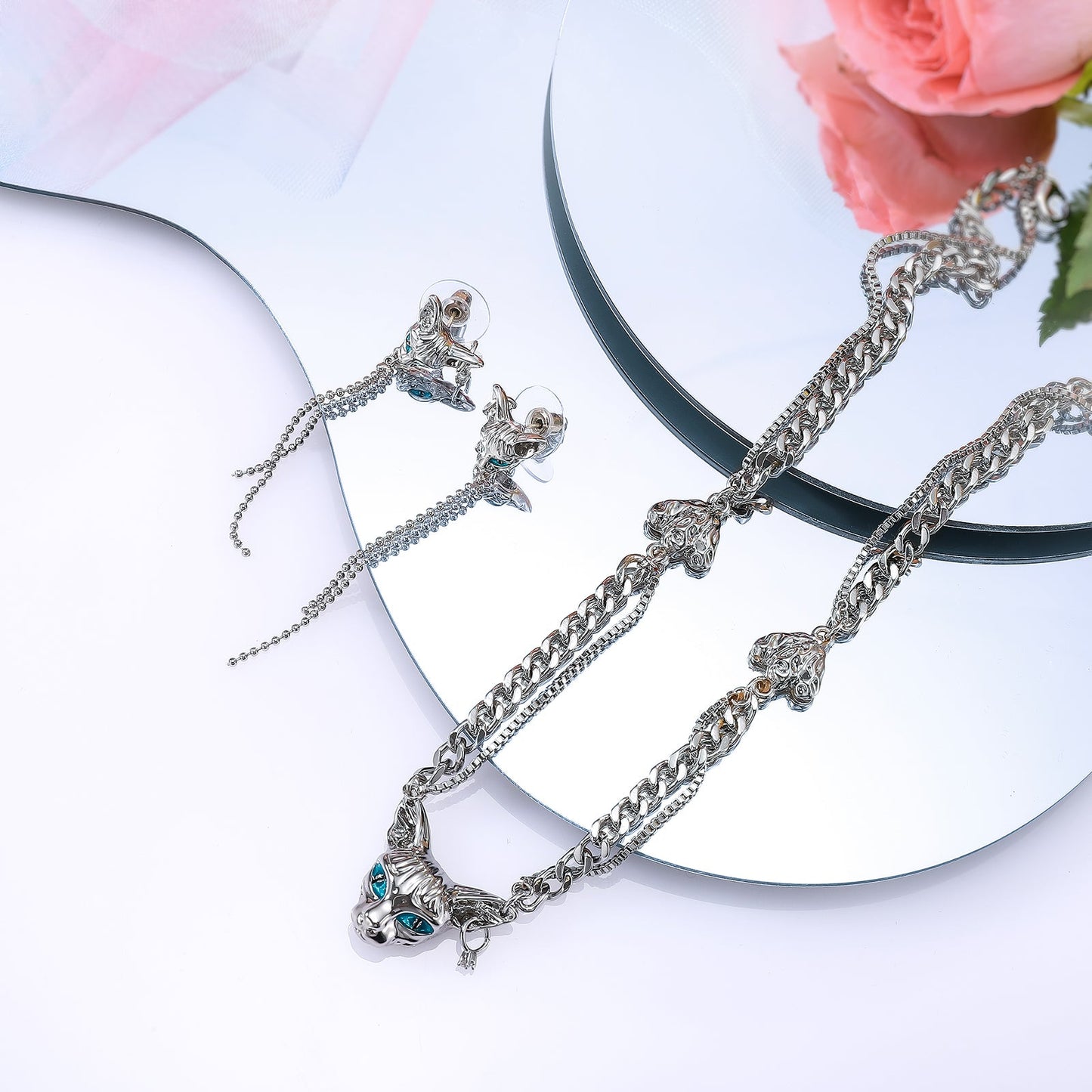 Double Stacked Cat Pendant Necklace