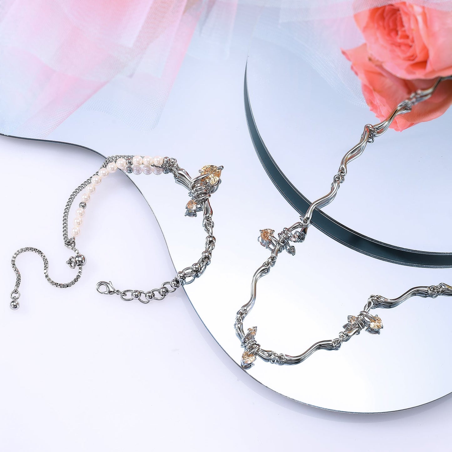 Orange Heart Zircon Necklace