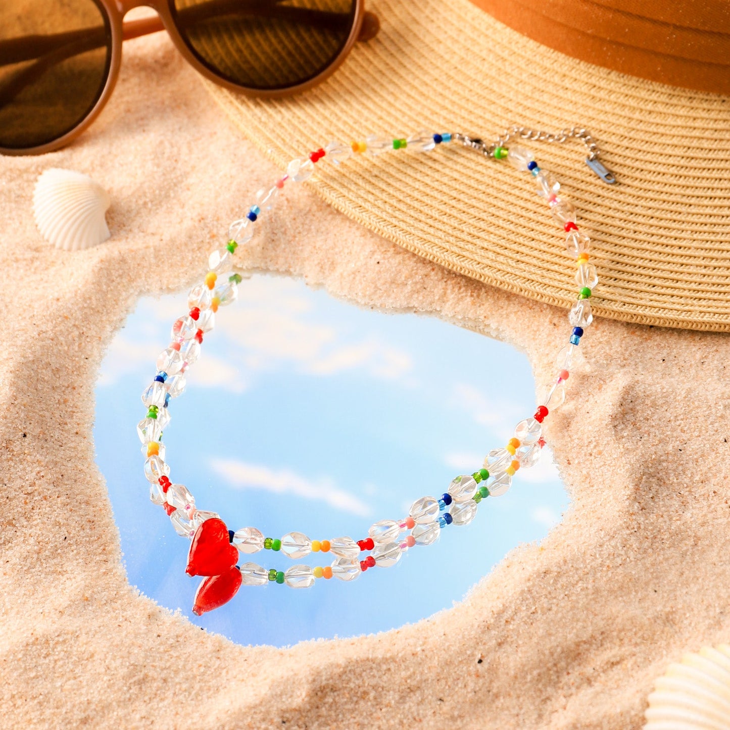 Rainbow Heart Beaded Necklace