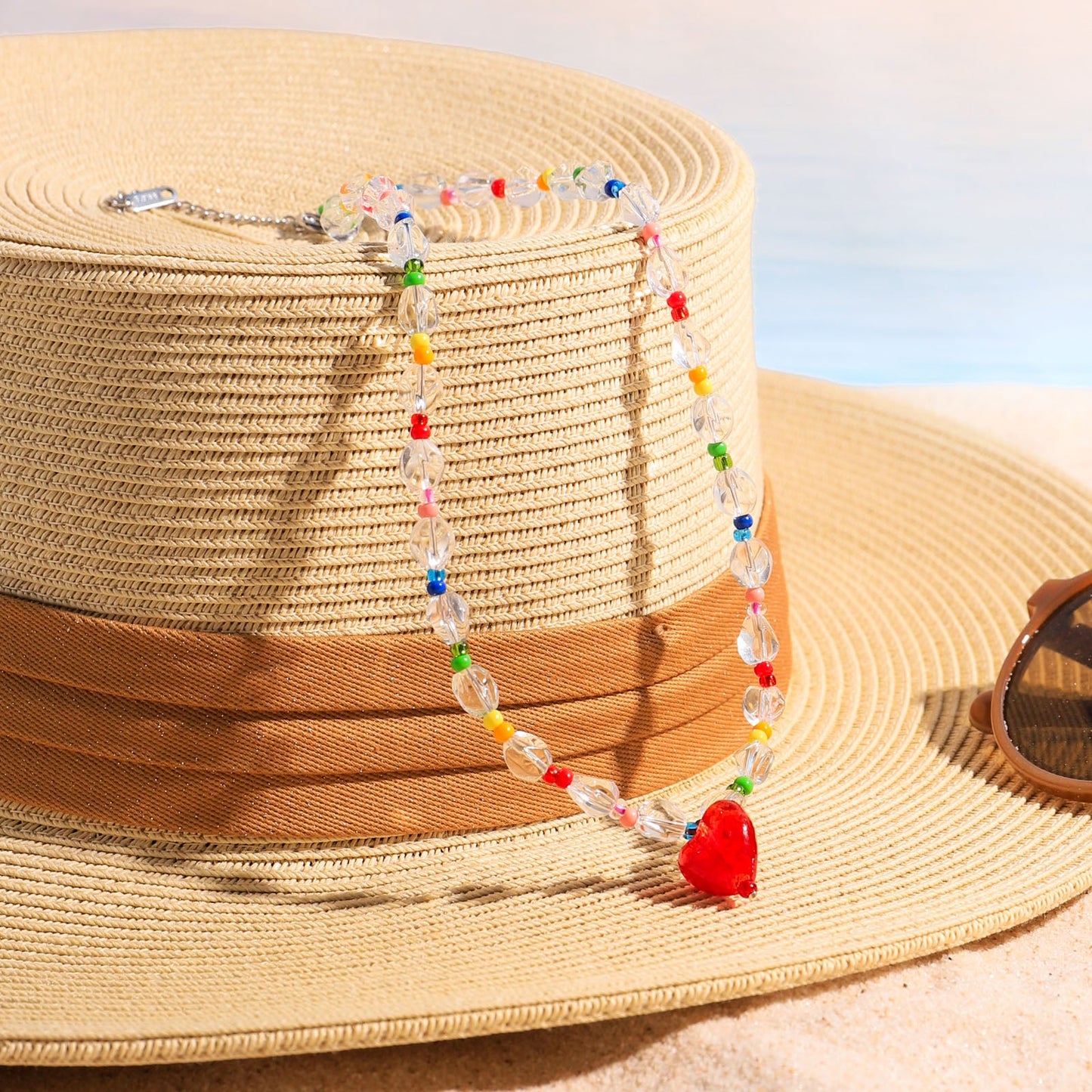 Rainbow Heart Beaded Necklace