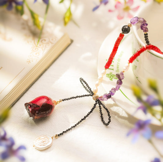 Dried Rose Beaded Necklace