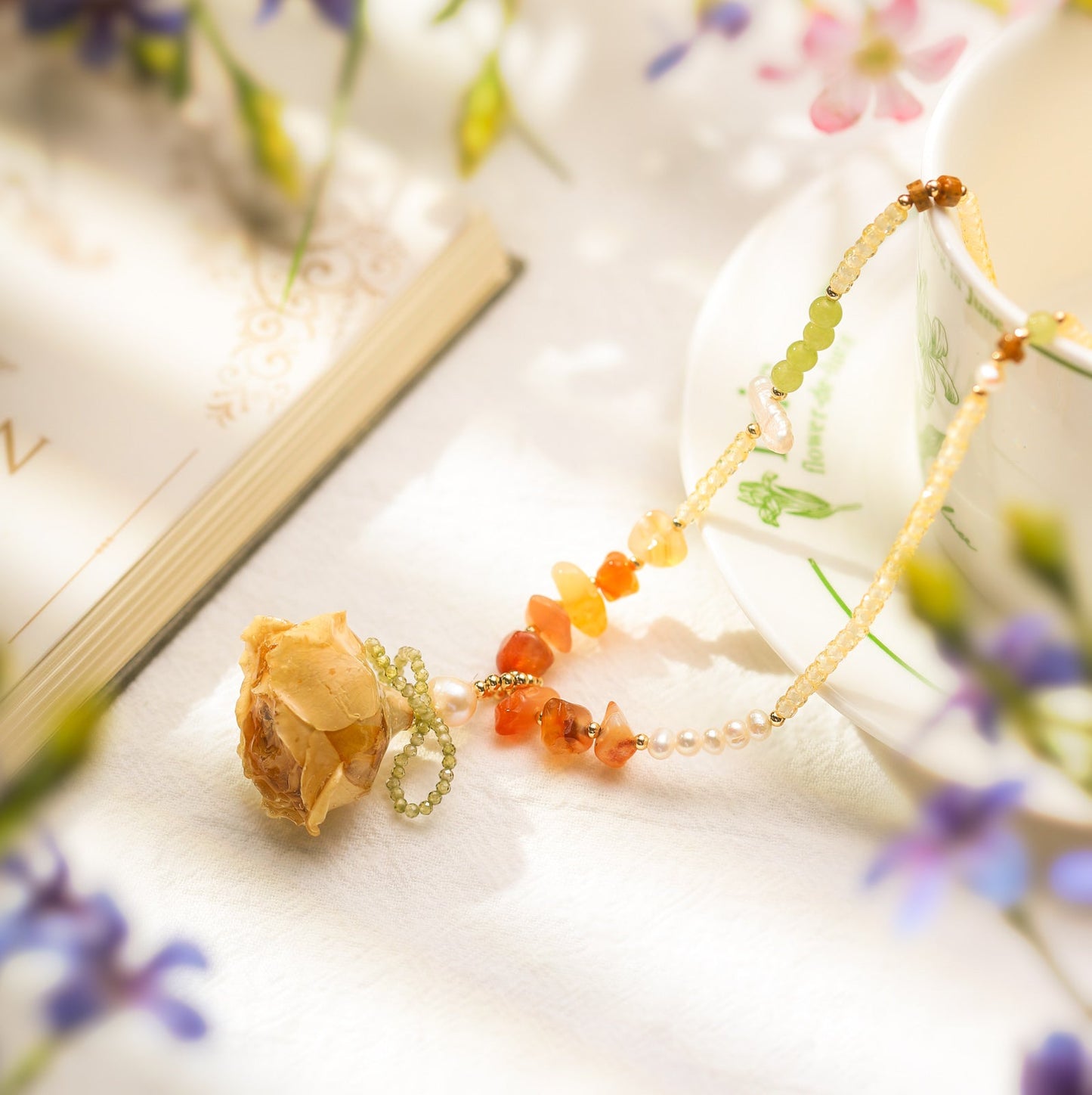 Dried Rose Crystal Necklace