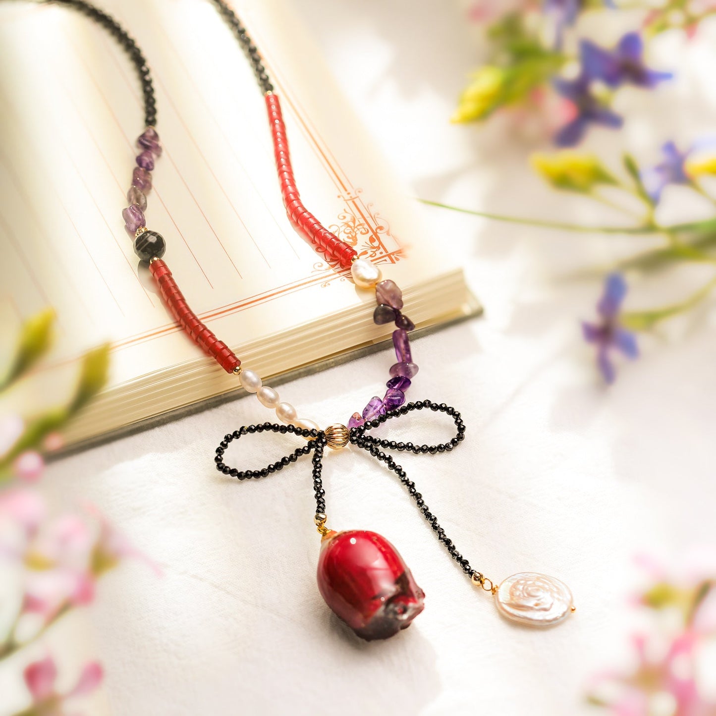 Dried Rose Beaded Necklace