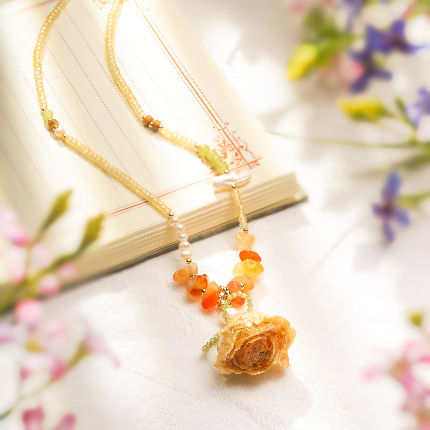 Dried Rose Crystal Necklace