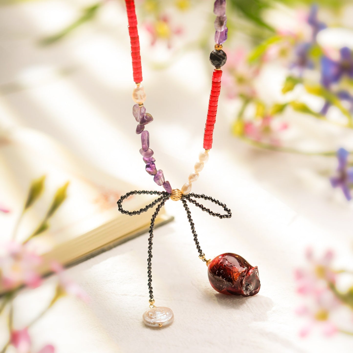 Dried Rose Beaded Necklace