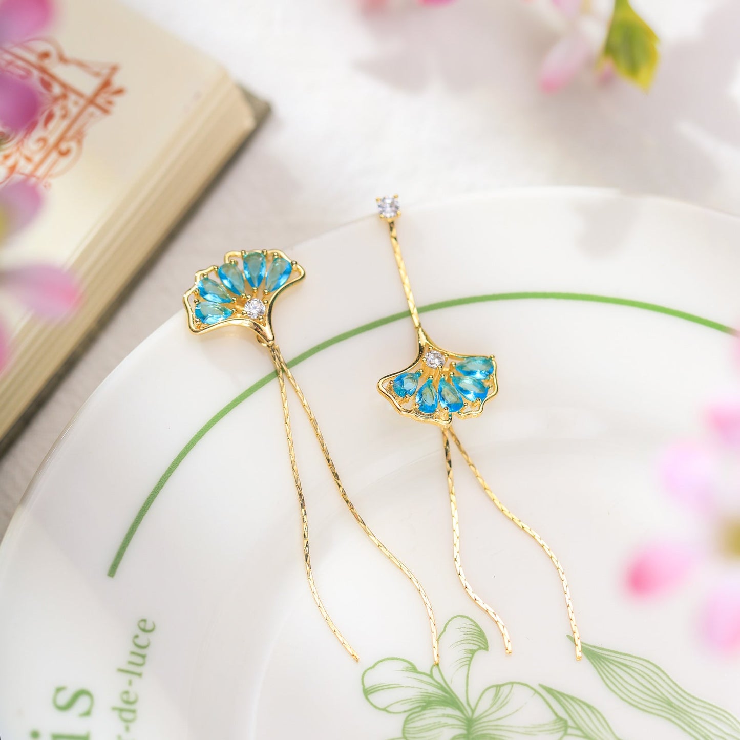 Ginkgo Leaf Tassel Earrings