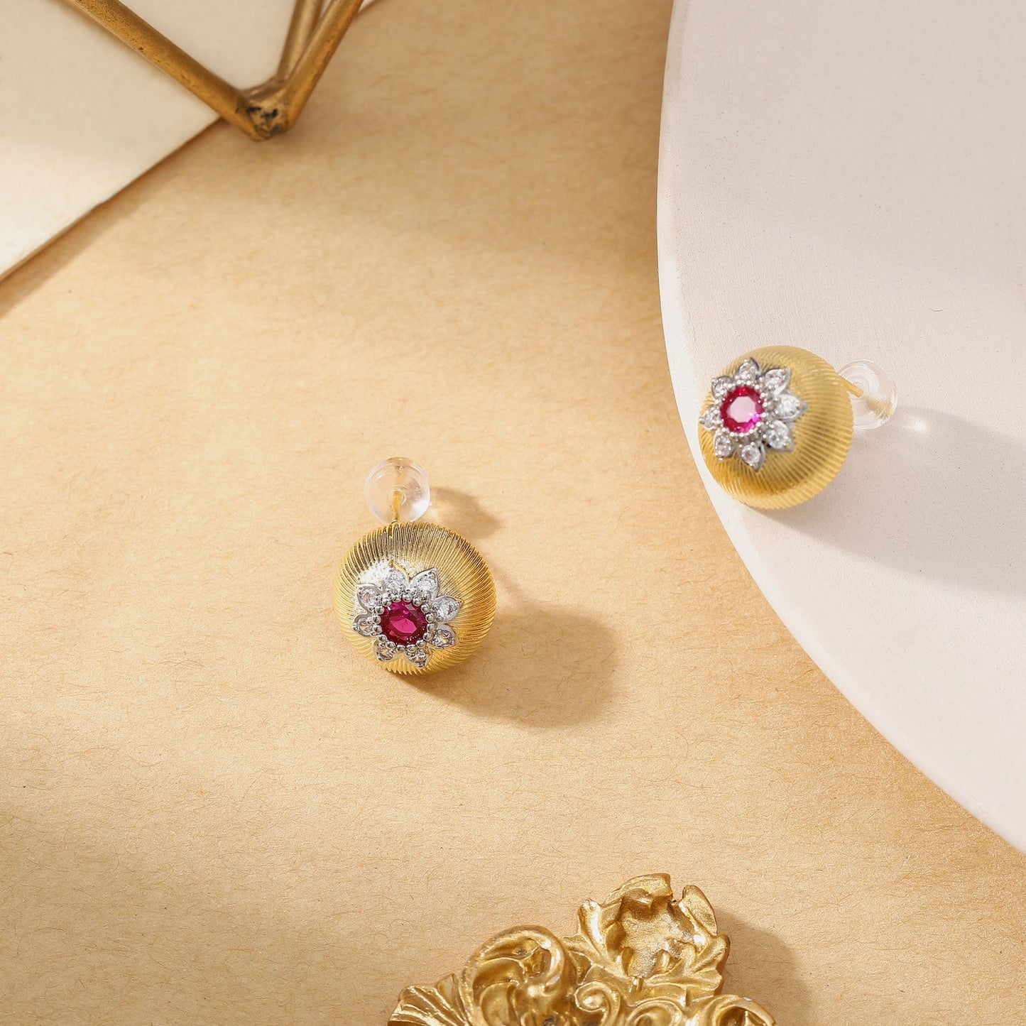 Ruby Flower Earrings