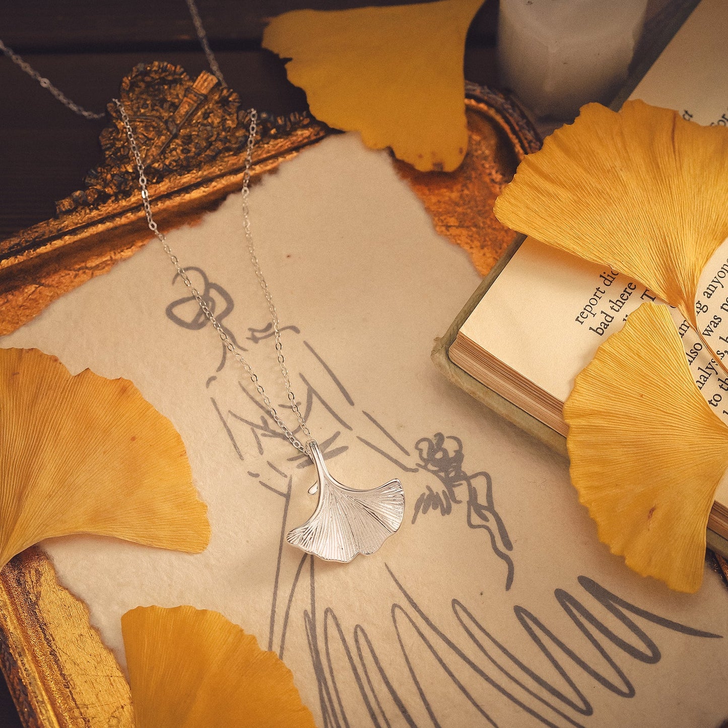 Silver Ginkgo Leaf Necklace