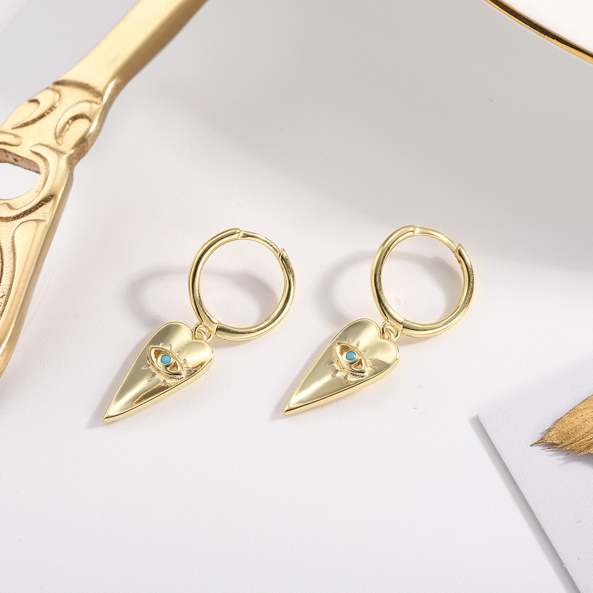 Blue Eyes Love Drop Hoops Earrings