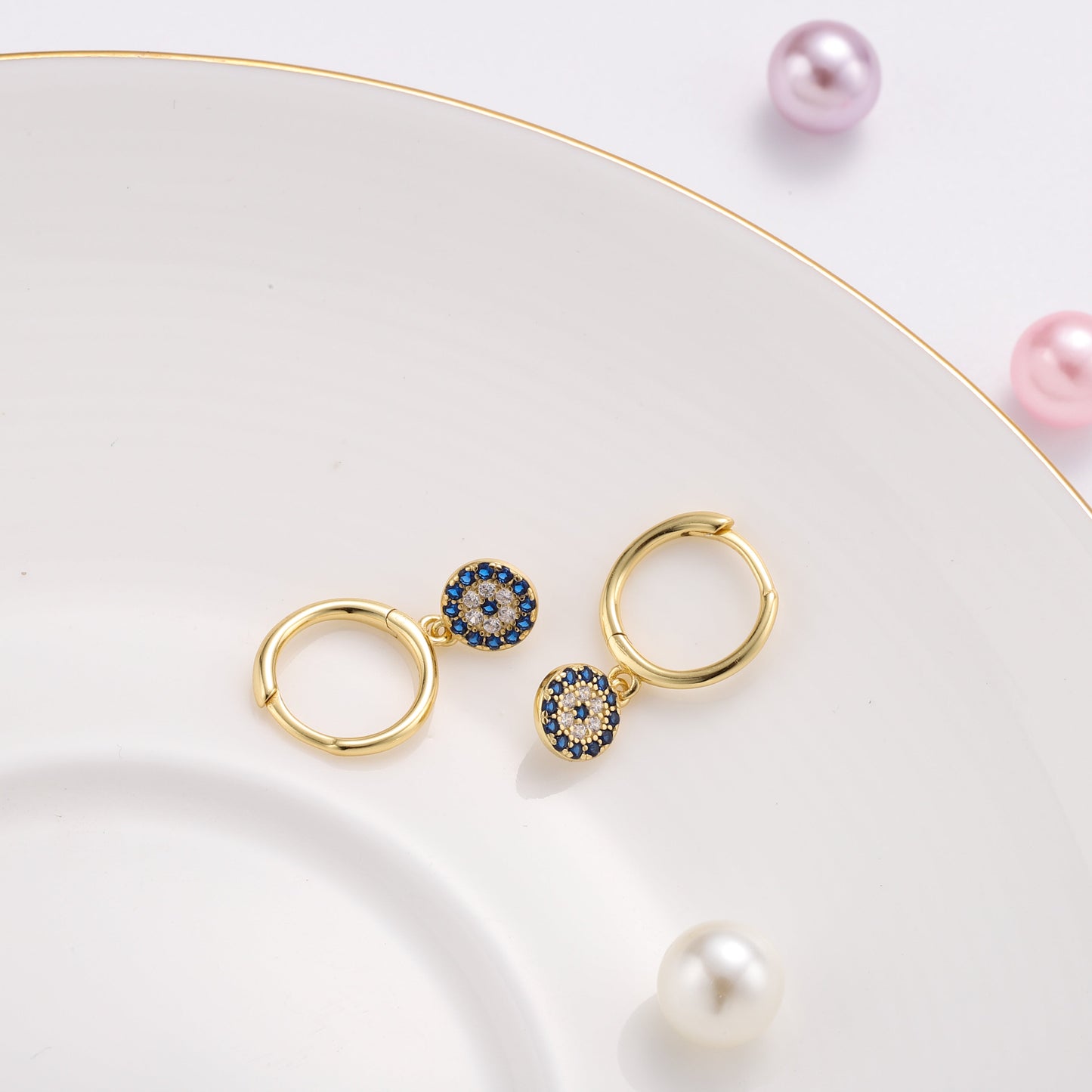 Sapphire Diamond Round Drop Hoops Earrings