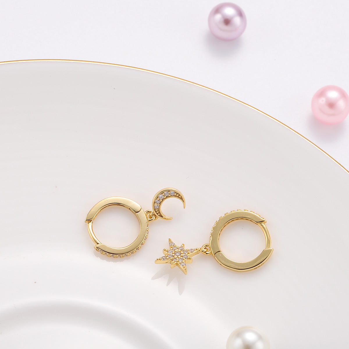 Sky Gold Diamond Drop Hoop Earrings