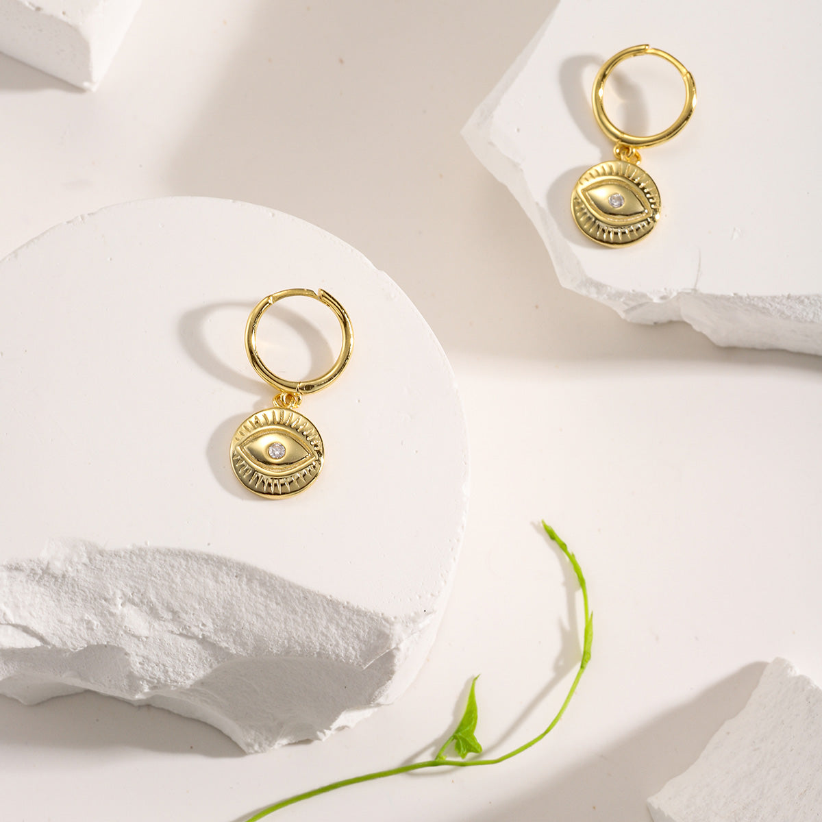 Diamond Eyes Round Drop Hoops Earrings