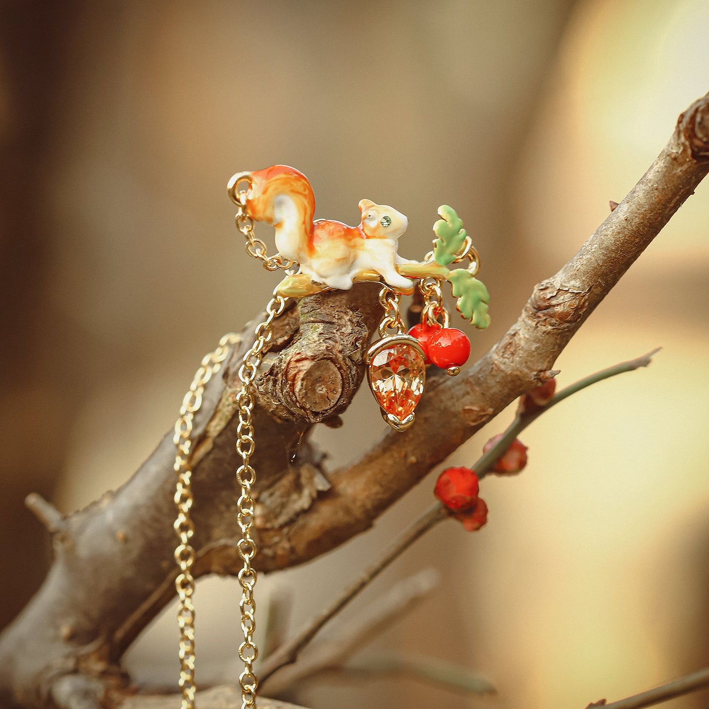 Squirrel Diamond Acorn Necklace