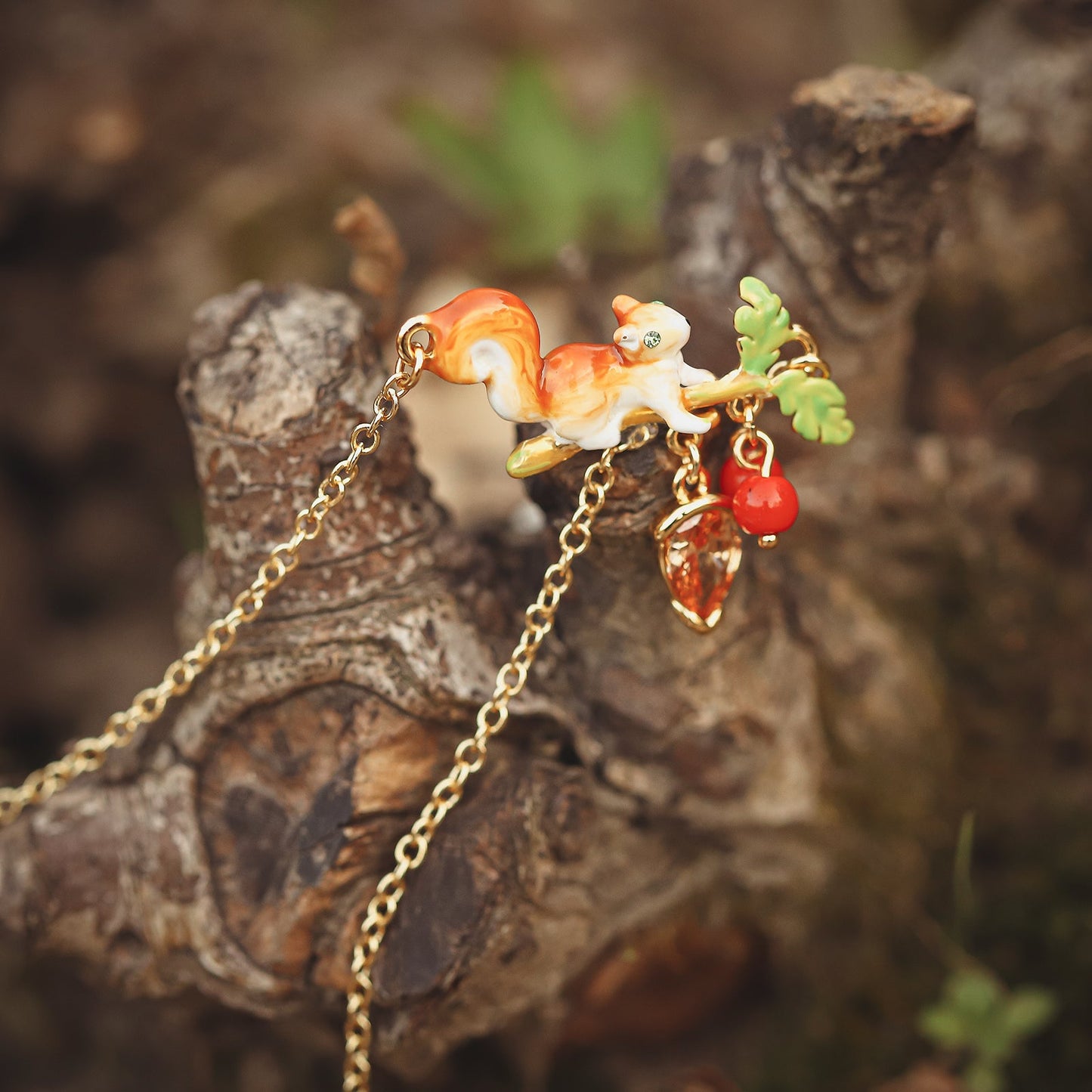 Squirrel Diamond Acorn Necklace
