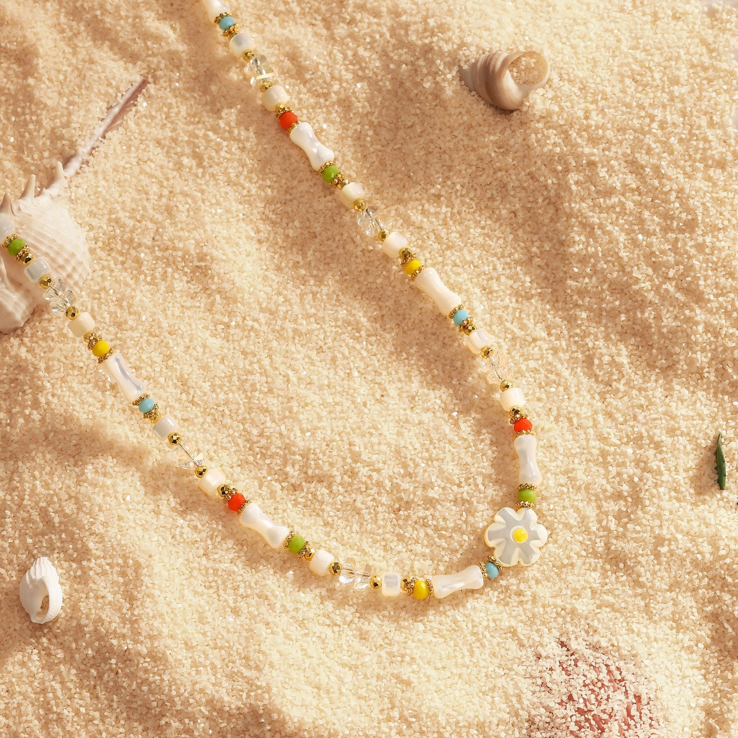 Boho Colorful Beaded Necklace with Flower