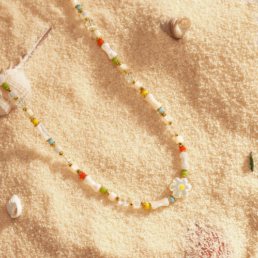 Boho Colorful Beaded Necklace with Flower