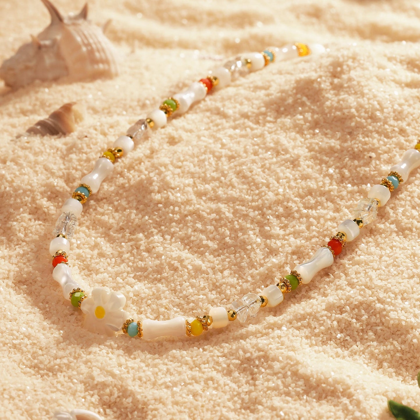 Boho Colorful Beaded Necklace with Flower