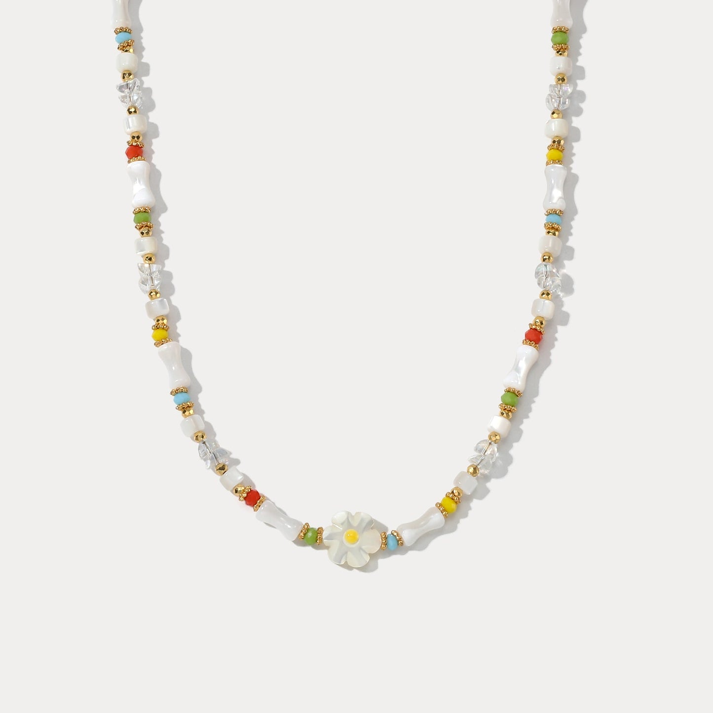 Boho Colorful Beaded Necklace with Flower