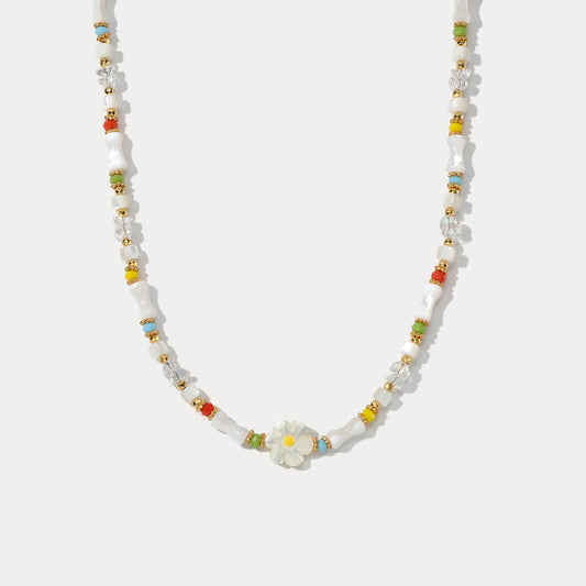 Boho Colorful Beaded Necklace with Flower