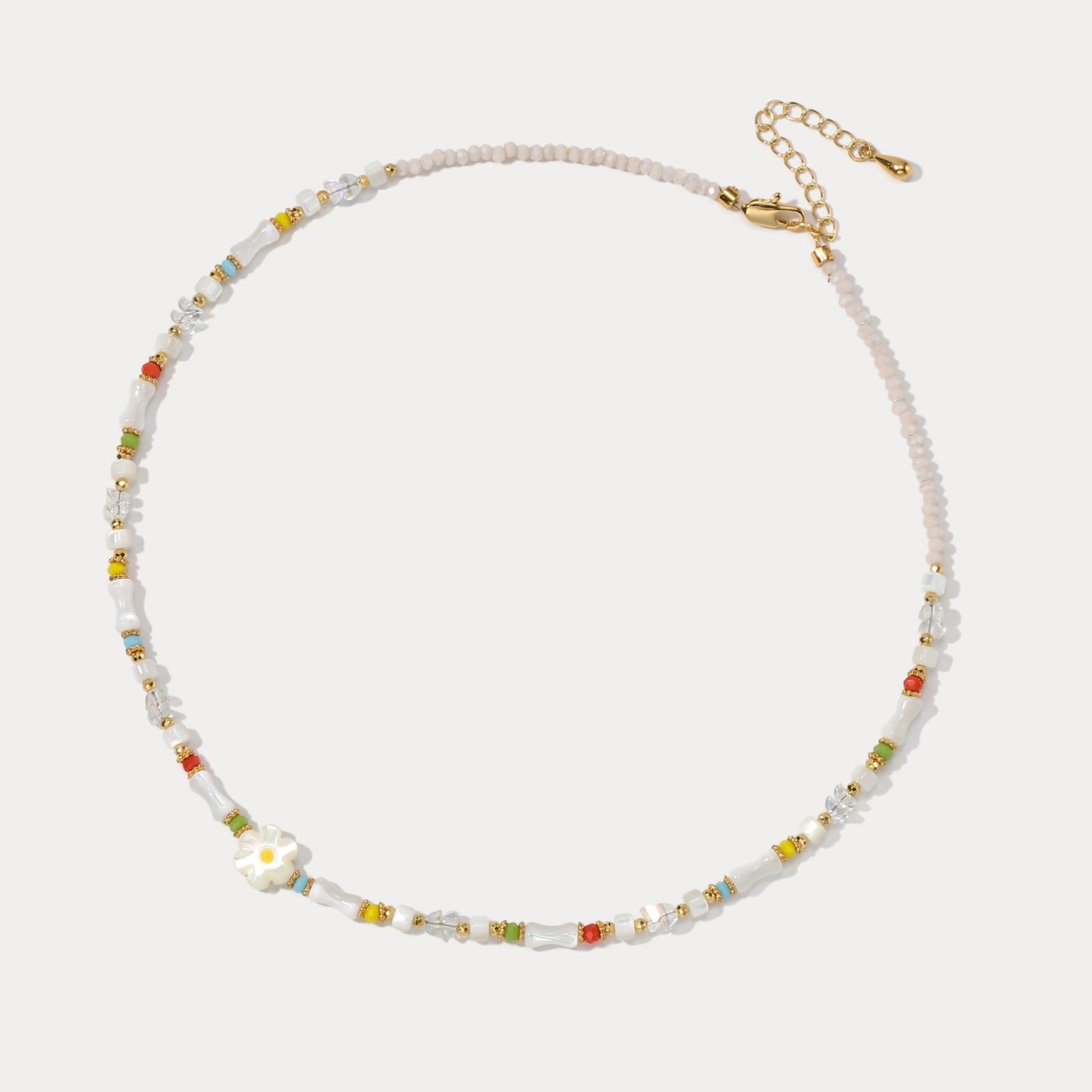 Boho Colorful Beaded Necklace with Flower