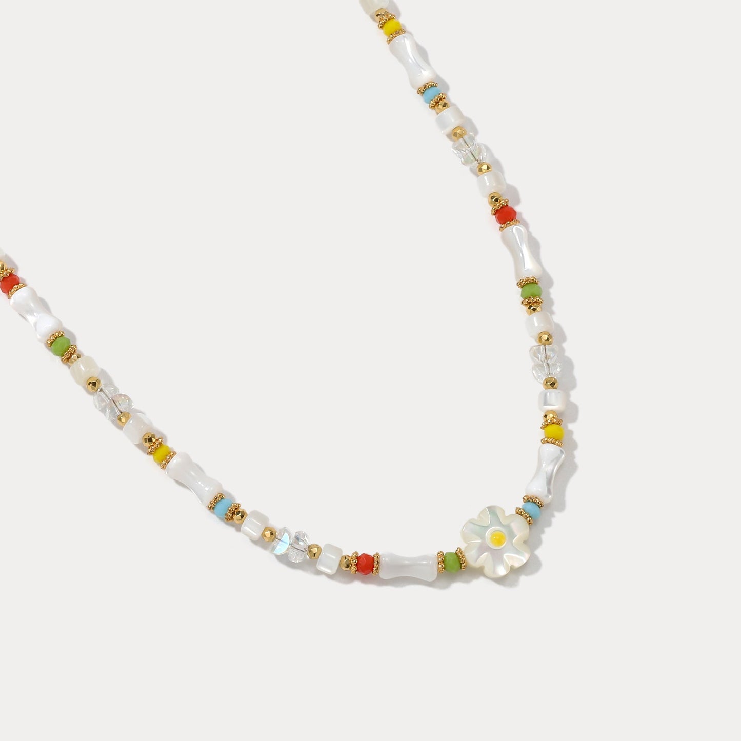 Boho Colorful Beaded Necklace with Flower