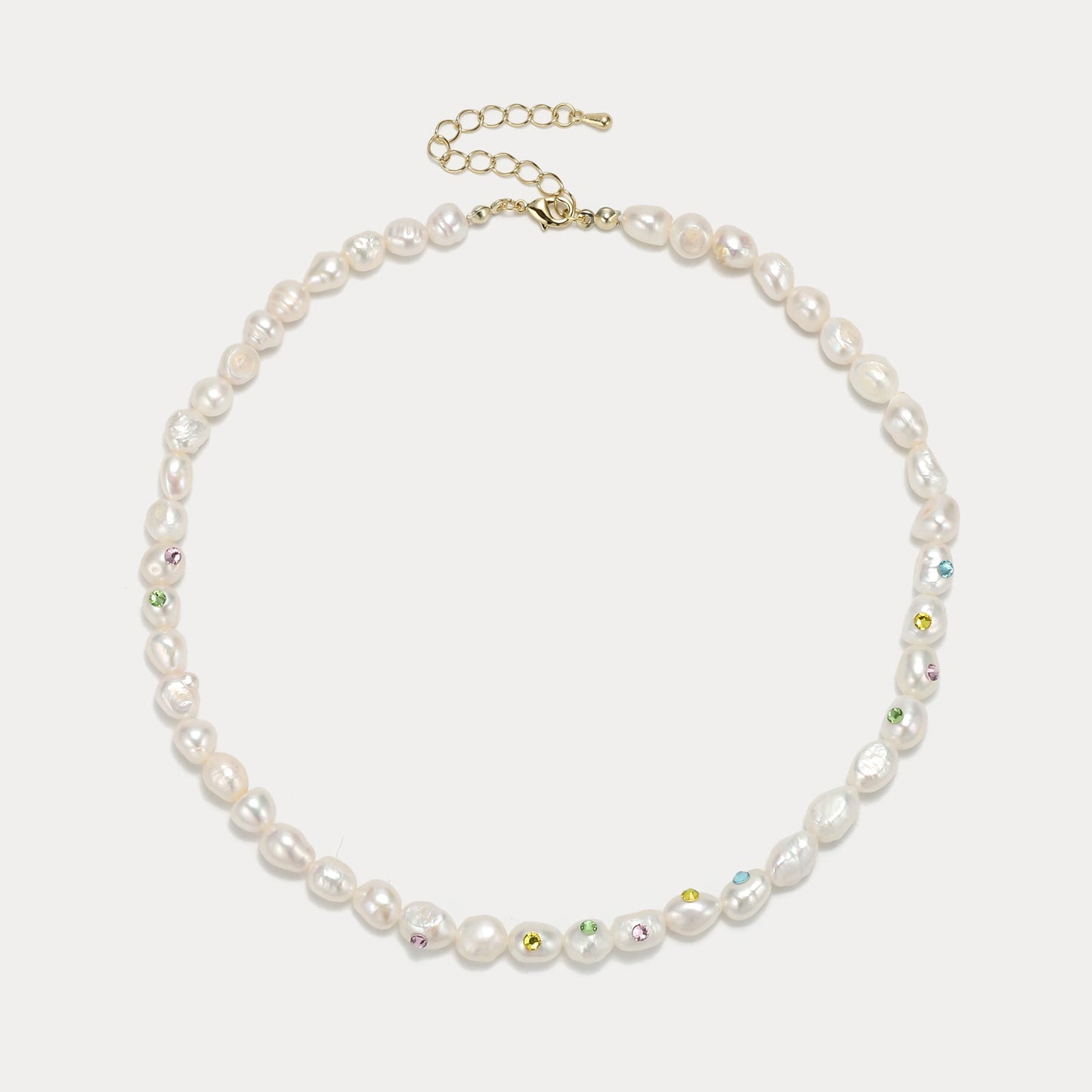 Rainbow Rhinestone Baroque Pearl Necklace