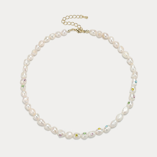 Rainbow Rhinestone Baroque Pearl Necklace