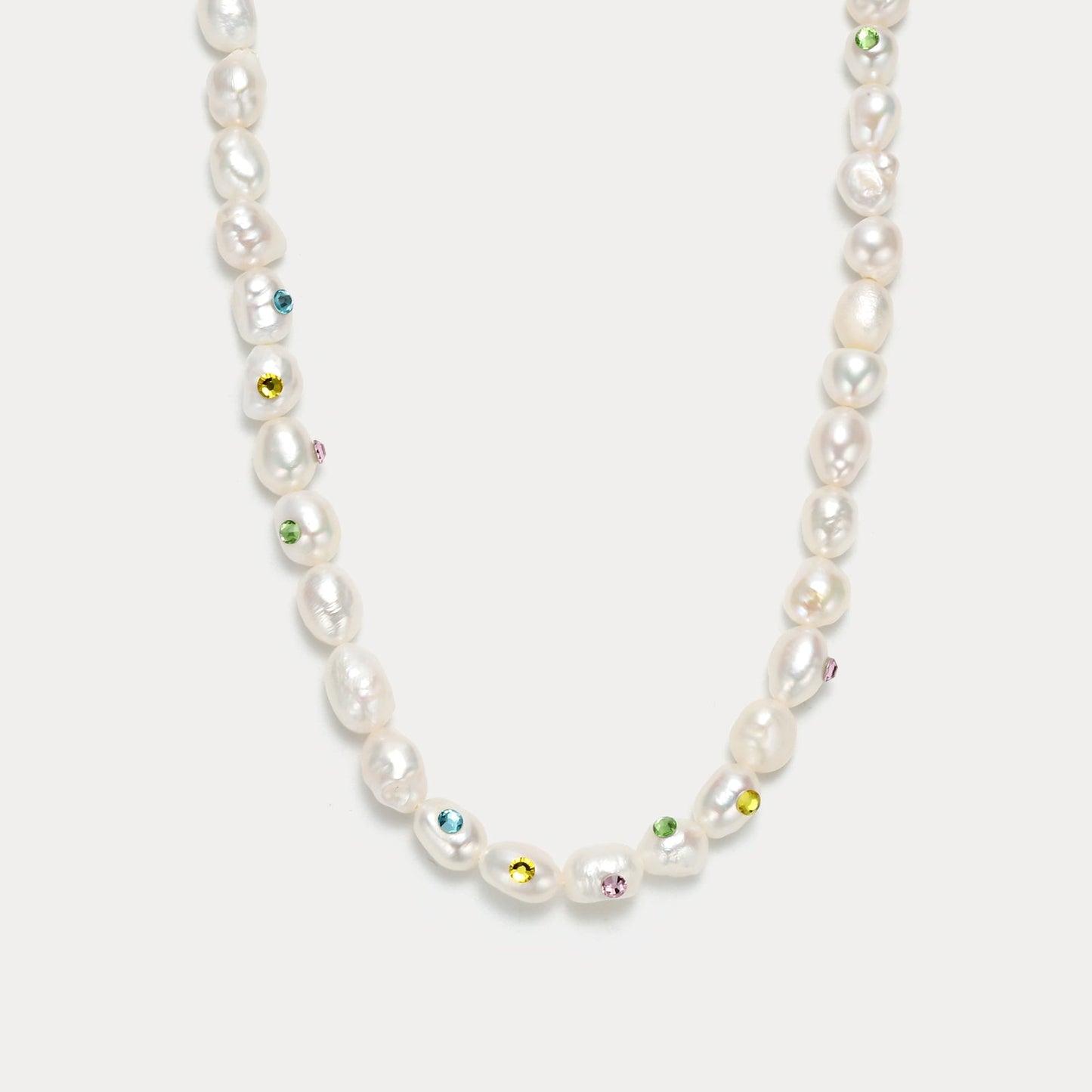 Rainbow Rhinestone Baroque Pearl Necklace