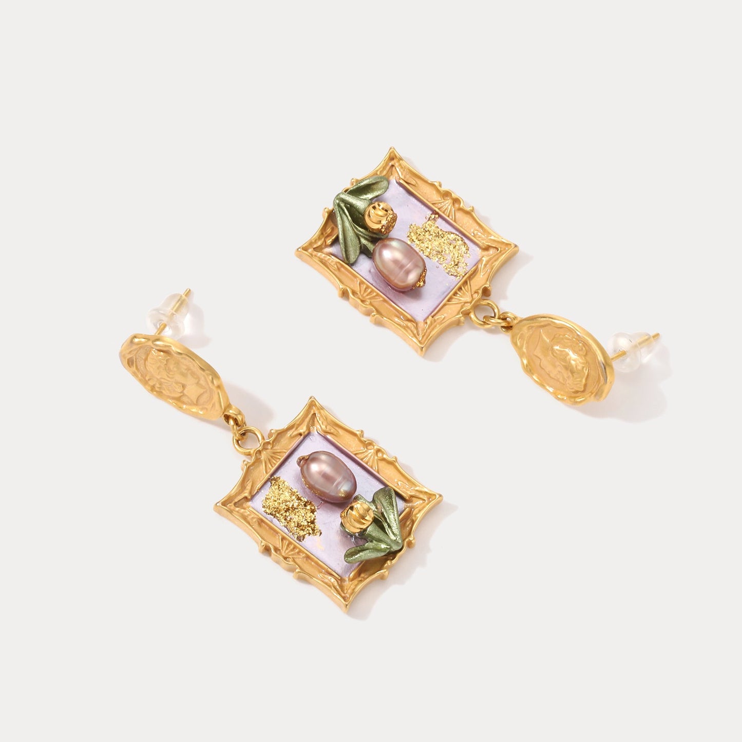 Antique Tulip Oil Painting Earrings