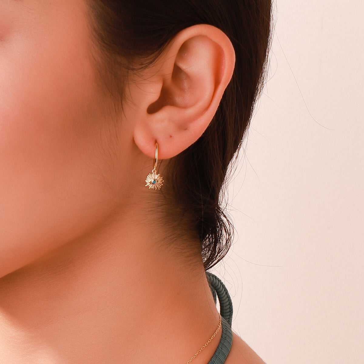 Blue Eyes Sun-Shape Drop Hoops Earrings