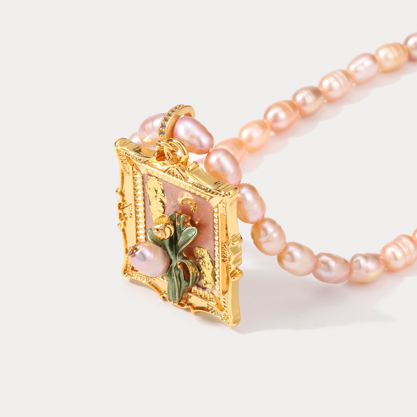 Antique Tulip Oil Painting Necklace